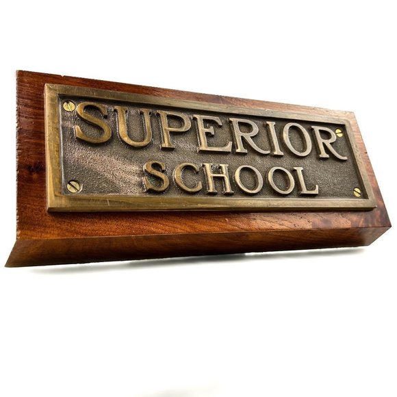 VINTAGE Brass Plaque | Superior School | Original Cast Plate - Picture 1 of 7